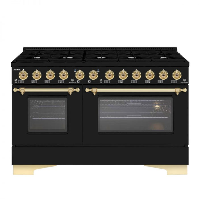 HALLMAN Classico 60" Dual Fuel Range Gas Stove-Electric Oven, Matte Graphite, Brass Trim HCLRDF60BSMG