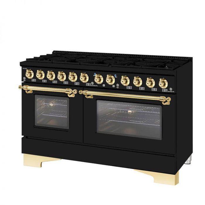 HALLMAN Classico 60" Dual Fuel Range Gas Stove-Electric Oven, Matte Graphite, Brass Trim HCLRDF60BSMG