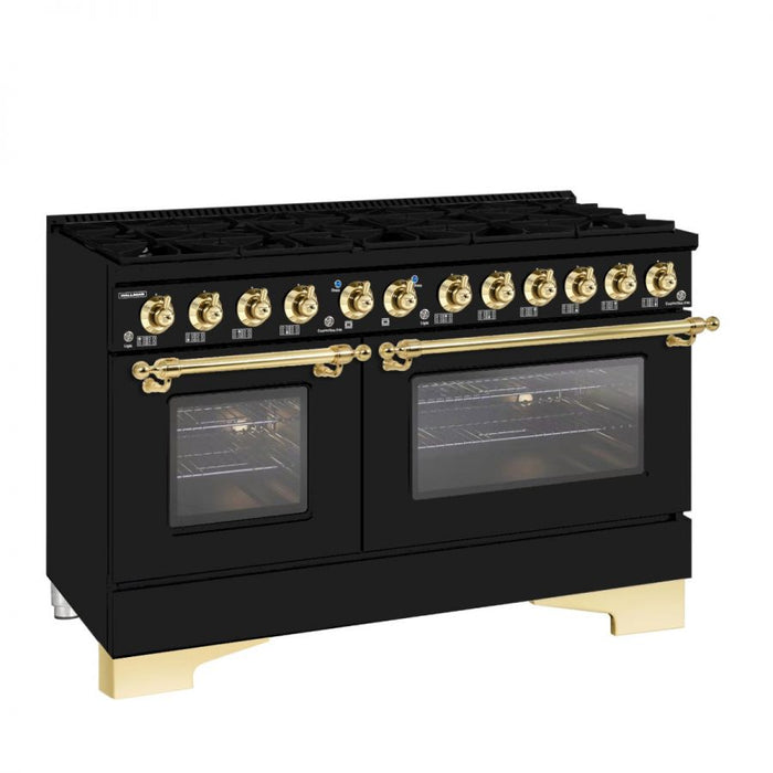 HALLMAN Classico 60" Dual Fuel Range Gas Stove-Electric Oven, Matte Graphite, Brass Trim HCLRDF60BSMG