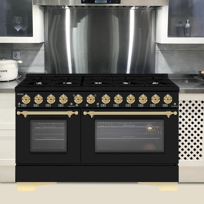 HALLMAN Classico 60" Dual Fuel Range Gas Stove-Electric Oven, Matte Graphite, Brass Trim HCLRDF60BSMG