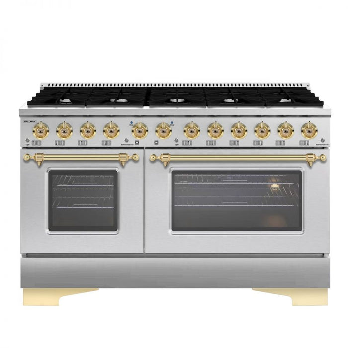 HALLMAN Classico 60" Dual Fuel Range Gas Stove-Electric Oven, Stainless Steel, Brass Trim HCLRDF60BSSS