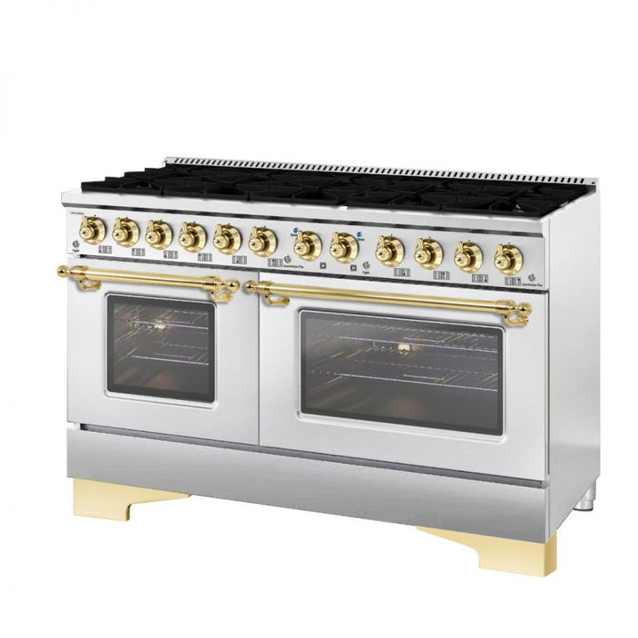 HALLMAN Classico 60" Dual Fuel Range Gas Stove-Electric Oven, Stainless Steel, Brass Trim HCLRDF60BSSS