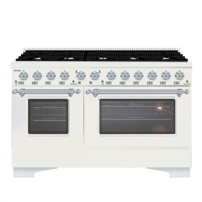 HALLMAN Classico 60"Dual Fuel Range Gas Stove-Electric Oven, Antique White, Chrome Trim HCLRDF60CMAW