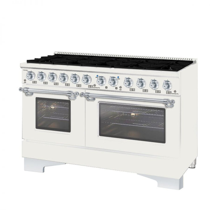 HALLMAN Classico 60"Dual Fuel Range Gas Stove-Electric Oven, Antique White, Chrome Trim HCLRDF60CMAW