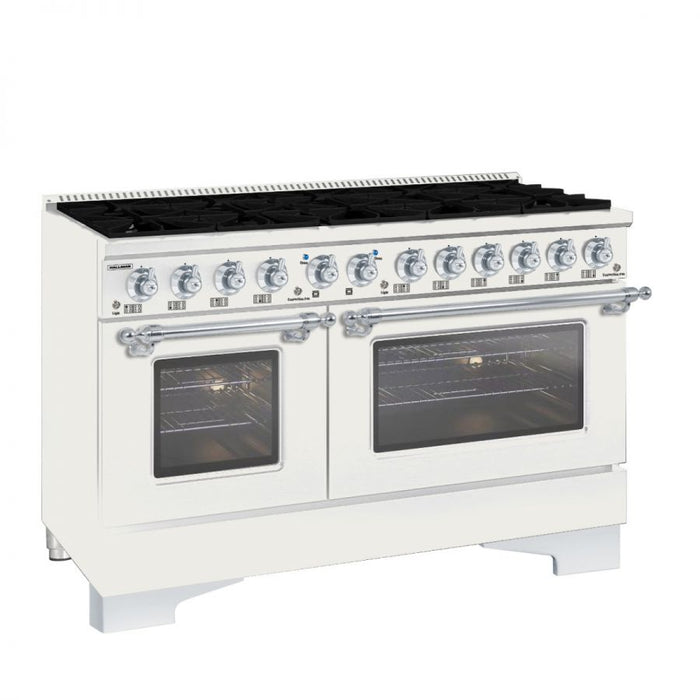 HALLMAN Classico 60"Dual Fuel Range Gas Stove-Electric Oven, Antique White, Chrome Trim HCLRDF60CMAW