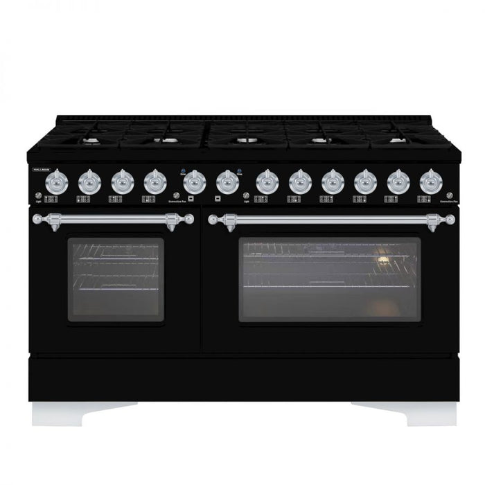 HALLMAN Classico 60" Dual Fuel Range Gas Stove-Electric Oven, Glossy Black, Chrome Trim HCLRDF60CMGB