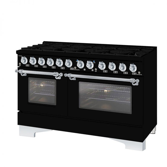 HALLMAN Classico 60" Dual Fuel Range Gas Stove-Electric Oven, Glossy Black, Chrome Trim HCLRDF60CMGB