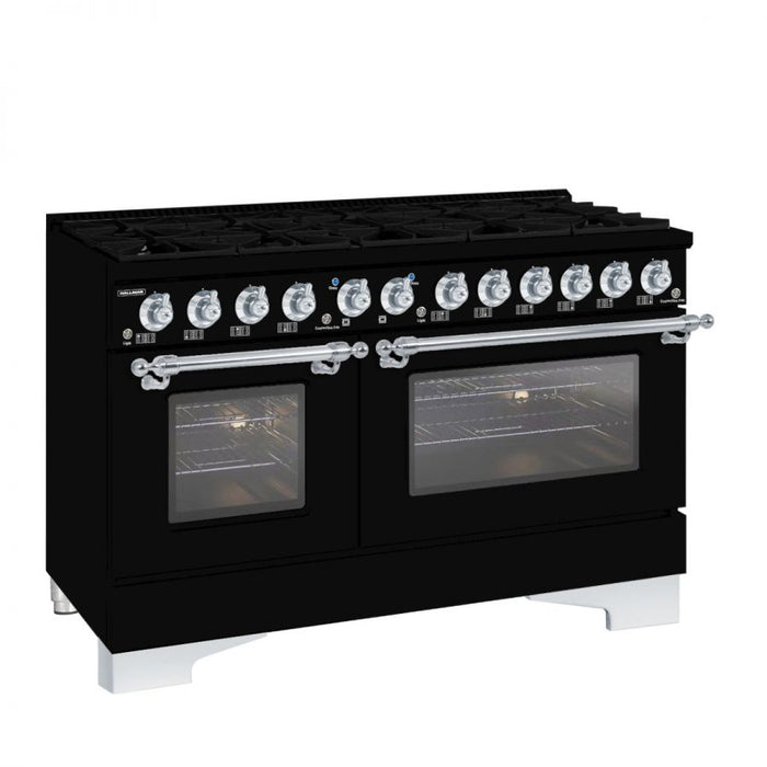 HALLMAN Classico 60" Dual Fuel Range Gas Stove-Electric Oven, Glossy Black, Chrome Trim HCLRDF60CMGB