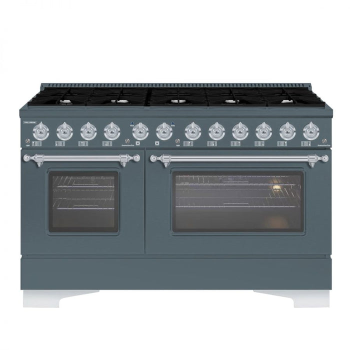 HALLMAN Classico 60" Dual Fuel Range Gas Stove-Electric Oven, Blue Grey, Chrome Trim HCLRDF60CMGR