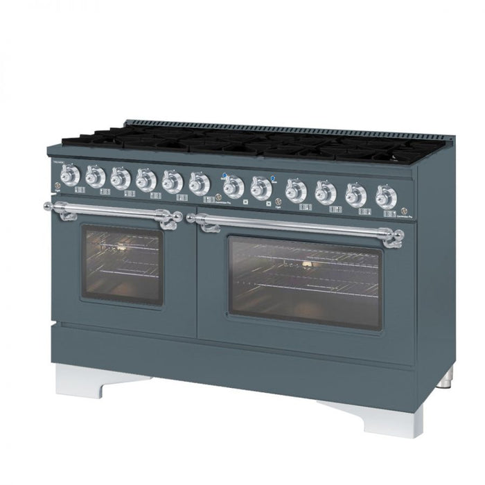 HALLMAN Classico 60" Dual Fuel Range Gas Stove-Electric Oven, Blue Grey, Chrome Trim HCLRDF60CMGR