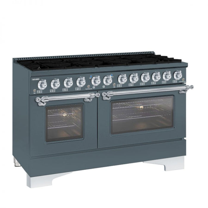 HALLMAN Classico 60" Dual Fuel Range Gas Stove-Electric Oven, Blue Grey, Chrome Trim HCLRDF60CMGR