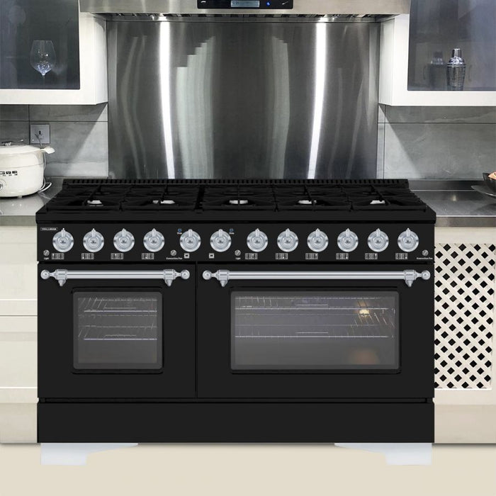 HALLMAN Classico 60" Dual Fuel Range Gas Stove-Electric Oven, Matte Graphite, Chrome Trim HCLRDF60CMMG