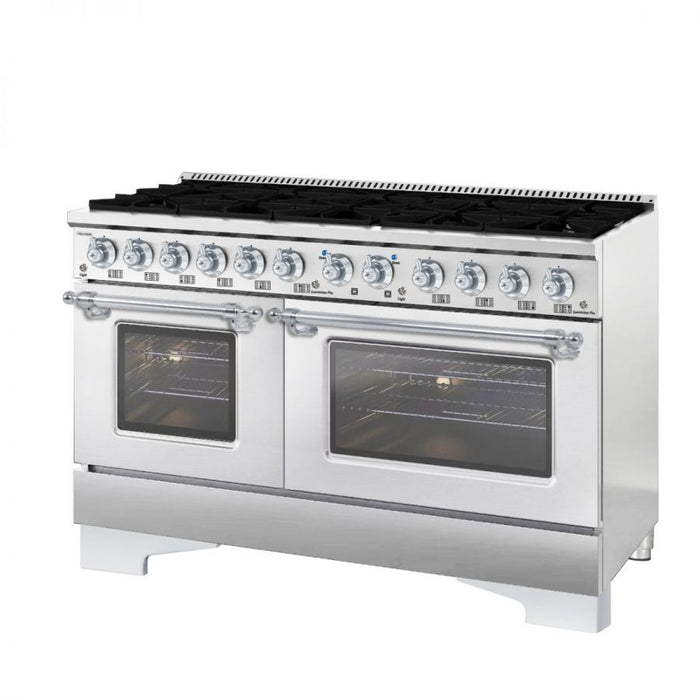 HALLMAN Classico 60" Dual Fuel Range Gas Stove-Electric Oven, Stainless Steel, Chrome Trim HCLRDF60CMSS