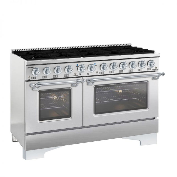 HALLMAN Classico 60" Dual Fuel Range Gas Stove-Electric Oven, Stainless Steel, Chrome Trim HCLRDF60CMSS