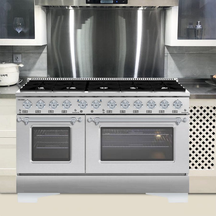 HALLMAN Classico 60" Dual Fuel Range Gas Stove-Electric Oven, Stainless Steel, Chrome Trim HCLRDF60CMSS