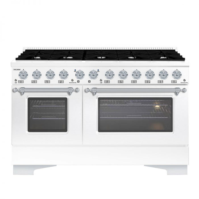 HALLMAN Classico 60" Dual Fuel Range Gas Stove-Electric Oven, White, Chrome Trim HCLRDF60CMWT