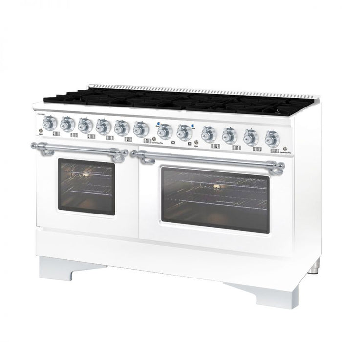 HALLMAN Classico 60" Dual Fuel Range Gas Stove-Electric Oven, White, Chrome Trim HCLRDF60CMWT