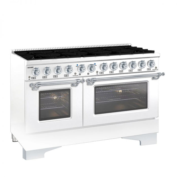 HALLMAN Classico 60" Dual Fuel Range Gas Stove-Electric Oven, White, Chrome Trim HCLRDF60CMWT