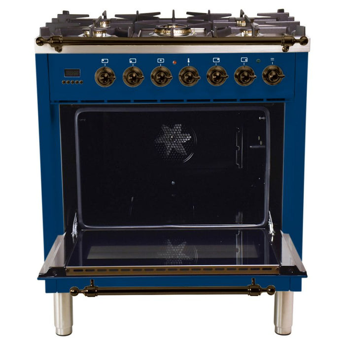 HALLMAN 30 in. Single Oven Dual Fuel Italian Range, LP Gas, Bronze Trim in Blue HDFR30BZBULP