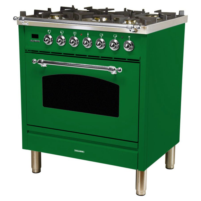 HALLMAN 30 in. Single Oven Dual Fuel Italian Range, Chrome Trim in Emerald Green HDFR30CMGN