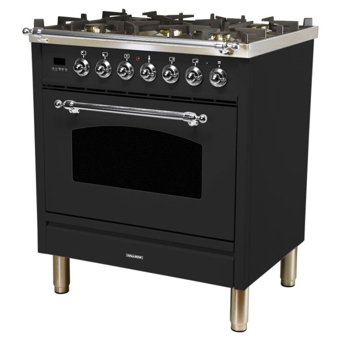 HALLMAN 30 in. Single Oven Dual Fuel Italian Range, Chrome Trim in Matte Graphite HDFR30CMMG
