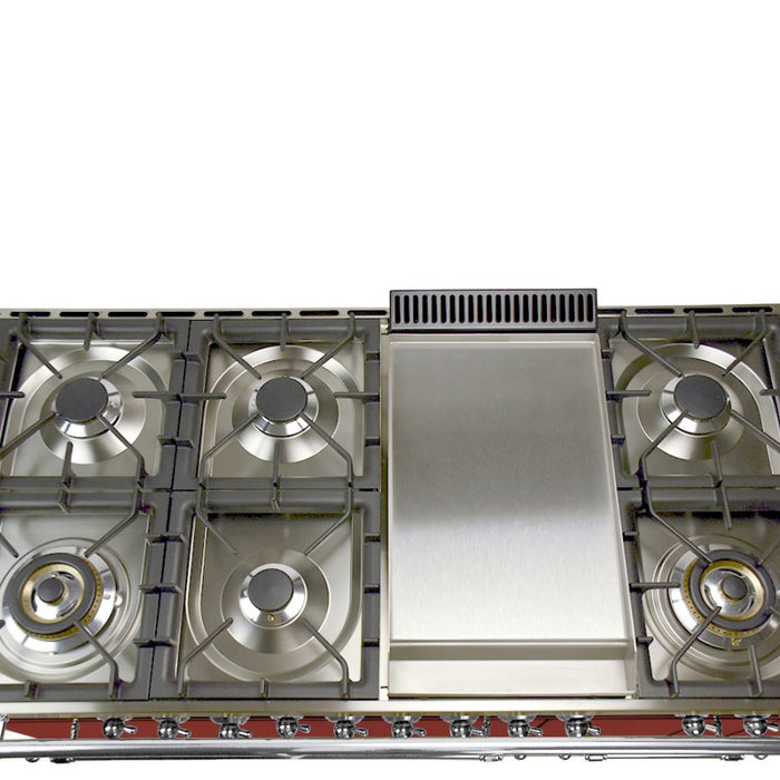 HALLMAN 48 in. Double Oven Dual Fuel Italian Range, LP Gas, Chrome Trim in Burgundy HDFR48CMBGLP
