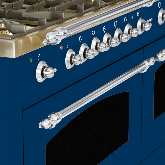 HALLMAN 60 in. Double Oven Dual Fuel Italian Range, LP Gas, Chrome Trim in Blue HDFR60CMBULP