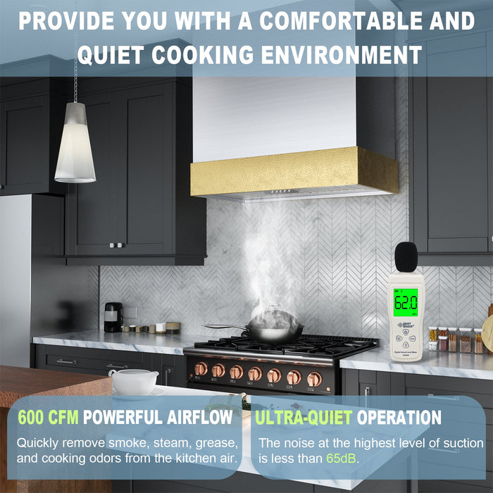 Akicon 30" Stainless Steel Wall Mount Range Hood with 600 CFM Vent Hood — AK-HS30HD-BSG-48