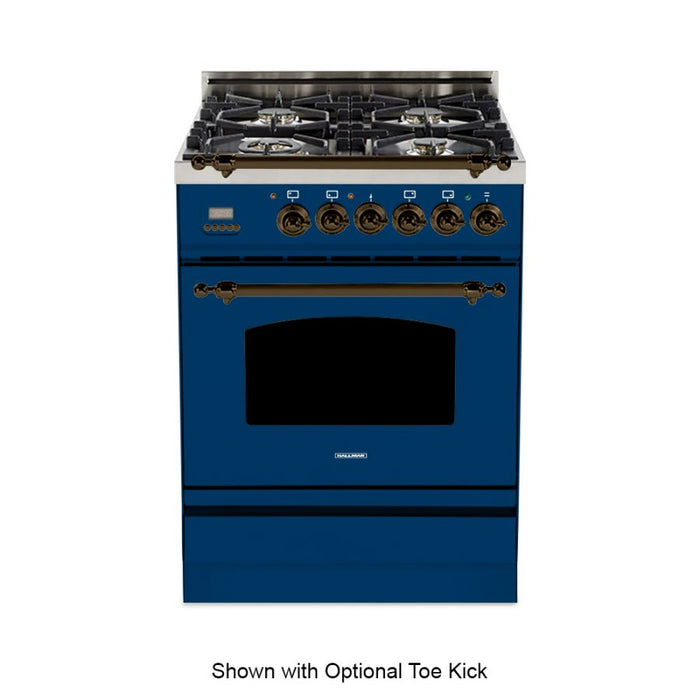 HALLMAN 24 in. Single Oven All Gas Italian Range, Bronze Trim in Blue HGR24BZBU