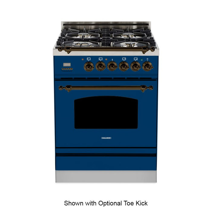 HALLMAN 24 in. Single Oven All Gas Italian Range, Bronze Trim in Blue HGR24BZBU