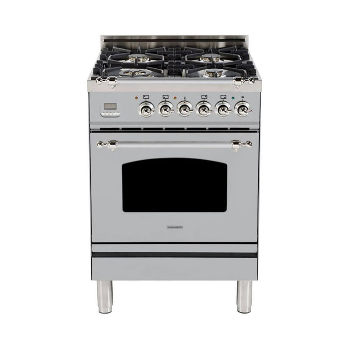HALLMAN 24 in. Single Oven All Gas Italian Range, Chrome Trim in Stainless-steel HGR24CMSS