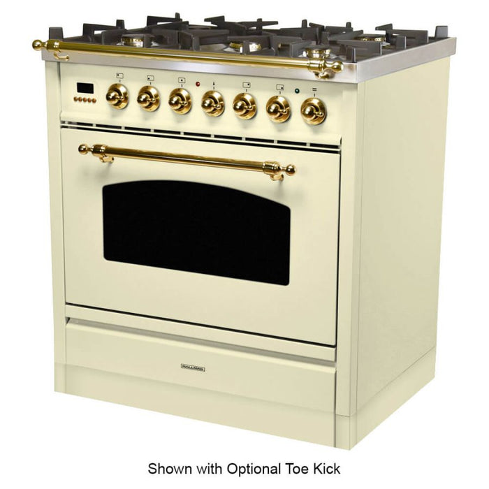 HALLMAN 30 in. Single Oven All Gas Italian Range, LP Gas, in Antique White with Brass Trim HGR30BSAWLP