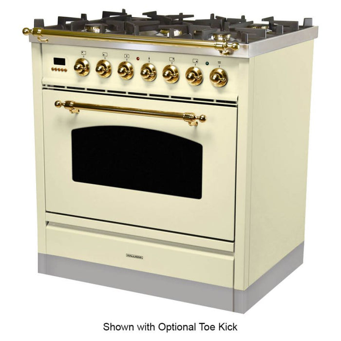 HALLMAN 30 in. Single Oven All Gas Italian Range, LP Gas, in Antique White with Brass Trim HGR30BSAWLP