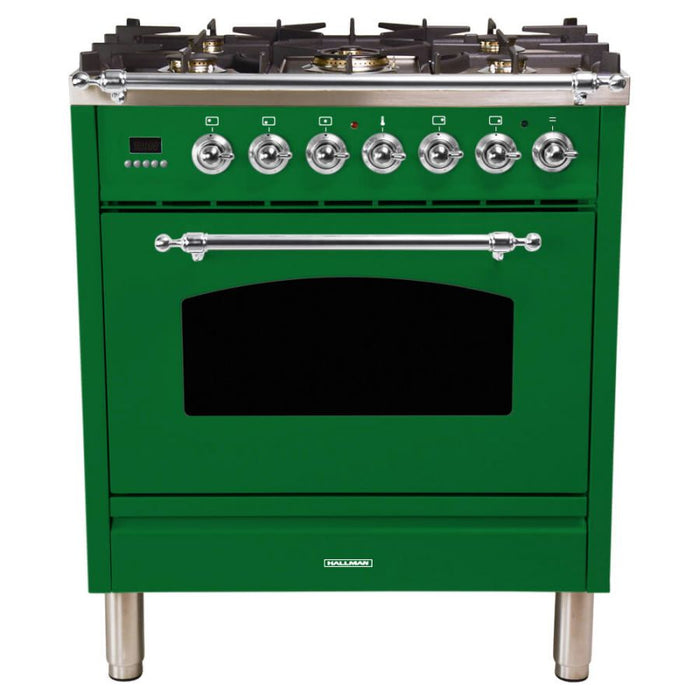 HALLMAN 30 in. Single Oven All Gas Italian Range, Chrome Trim in Emerald Green HGR30CMGN