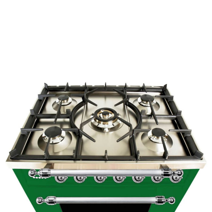 HALLMAN 30 in. Single Oven All Gas Italian Range, Chrome Trim in Emerald Green HGR30CMGN
