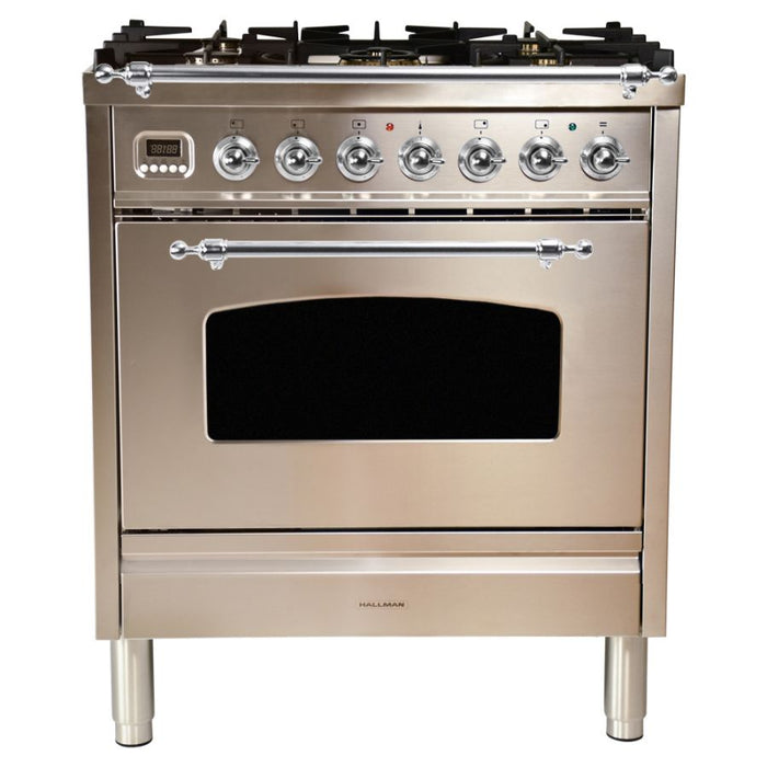 HALLMAN 30 in. Single Oven All Gas Italian Range, Chrome Trim in Stainless-steel HGR30CMSS