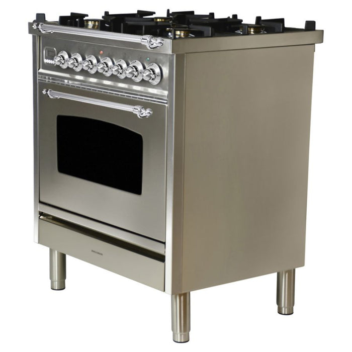 HALLMAN 30 in. Single Oven All Gas Italian Range, Chrome Trim in Stainless-steel HGR30CMSS