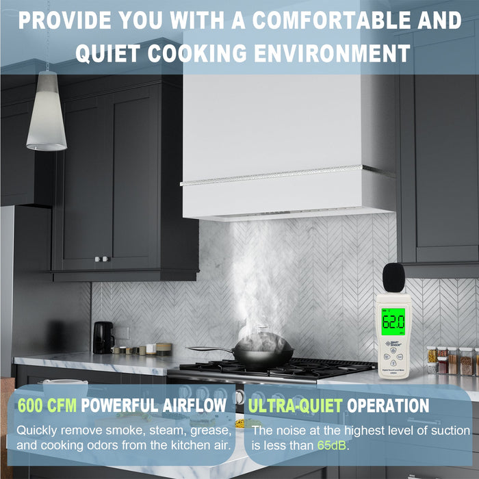Akicon 30" Stainless Steel Wall Mount Range Hood with 600 CFM Vent Hood — AK-HS30HA-SWN-48