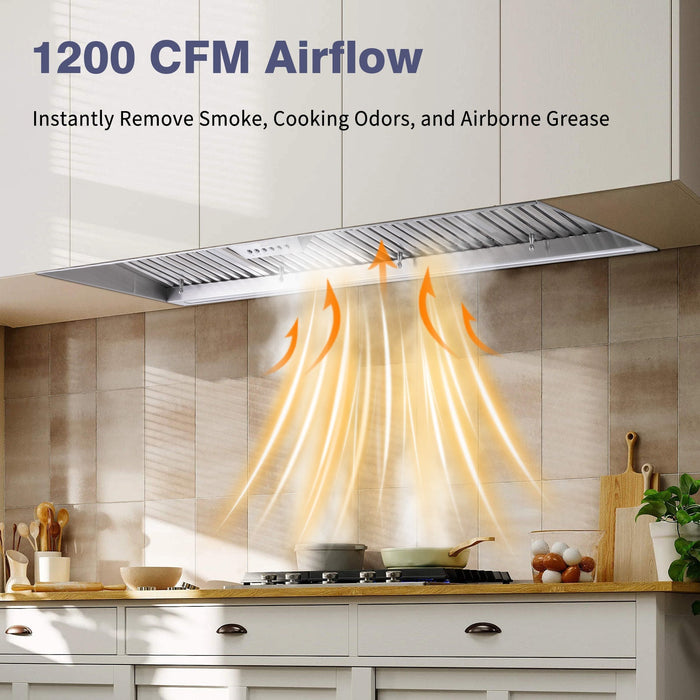 54" Range Hood Insert, 1200 CFM Stainless Steel Ducted Vent Hood Insert with Dimmable LED Lights - NX-19IS-54