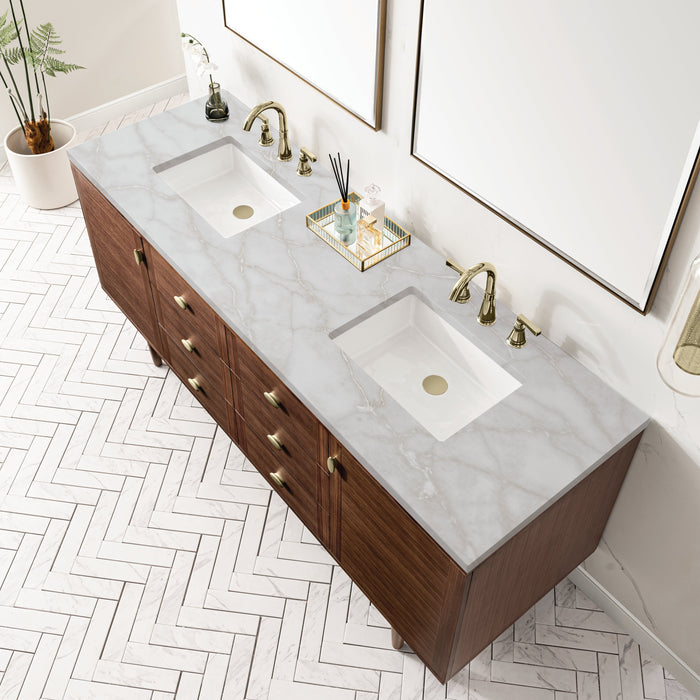 James Martin Amberly 72" Dual Mount Double Bathroom Vanity, Mid-Century Walnut