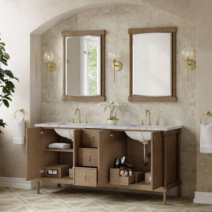 James Martin Kinnsden 72" Double Bathroom Vanity, Weathered Oak