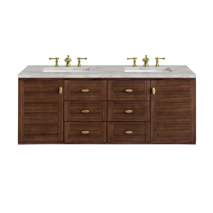 James Martin Amberly 60" Dual Mount Double Bathroom Vanity, Mid-Century Walnut