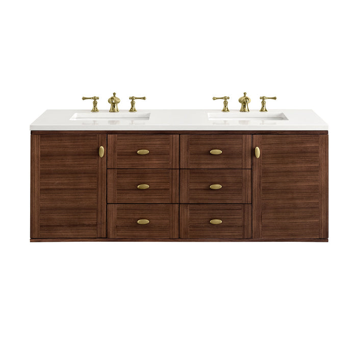 James Martin Amberly 60" Dual Mount Double Bathroom Vanity, Mid-Century Walnut