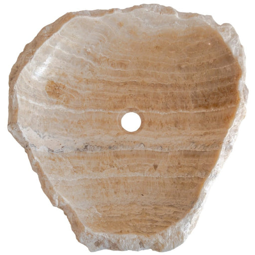 honey onyx natural stone vessel sink surface polished hand split size irregular SKU 202115 top view product shot