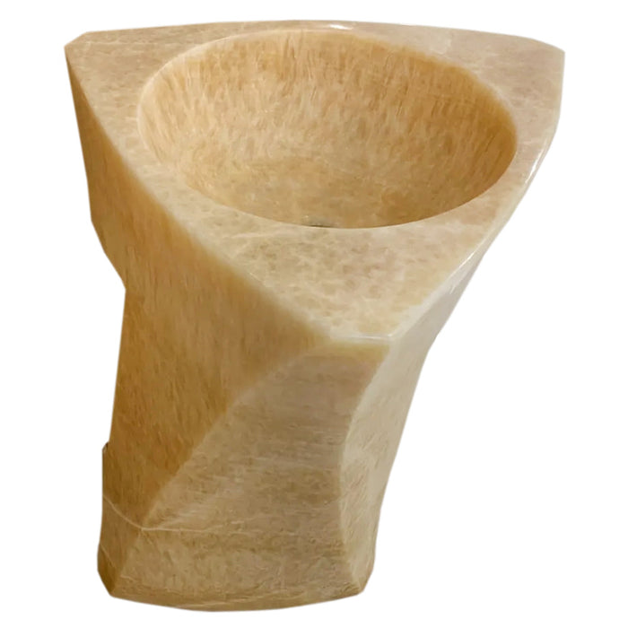 Honey Onyx Hand-Carved Natural Marble Pedestal Stand-Alone Sink 21.5W x 23L x 34H