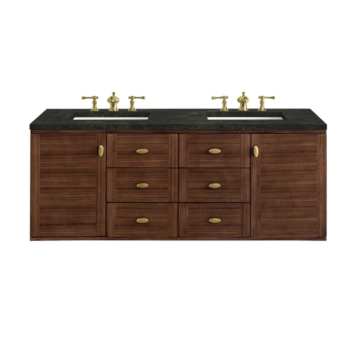 James Martin Amberly 60" Dual Mount Double Bathroom Vanity, Mid-Century Walnut