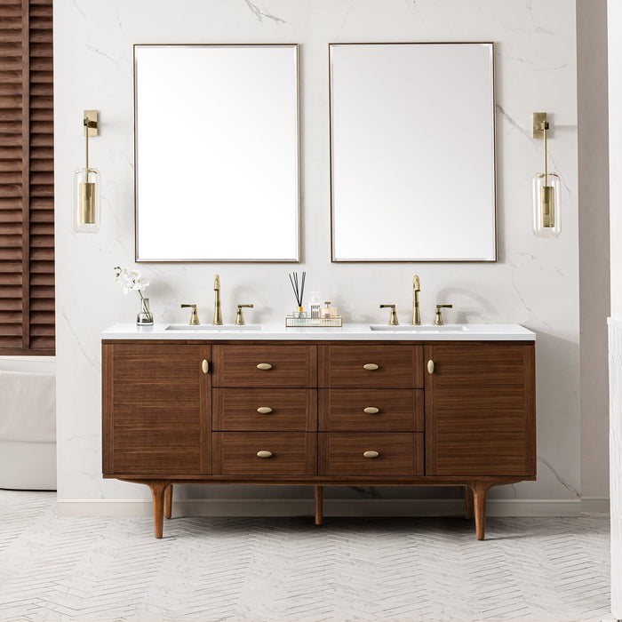 James Martin Amberly 72" Dual Mount Double Bathroom Vanity, Mid-Century Walnut