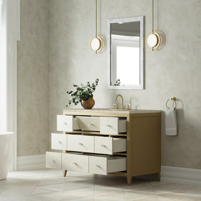 James Martin Celeste 48" Single Bathroom Vanity, Sunwashed Oak with Embossed Shagreen Drawer Fronts