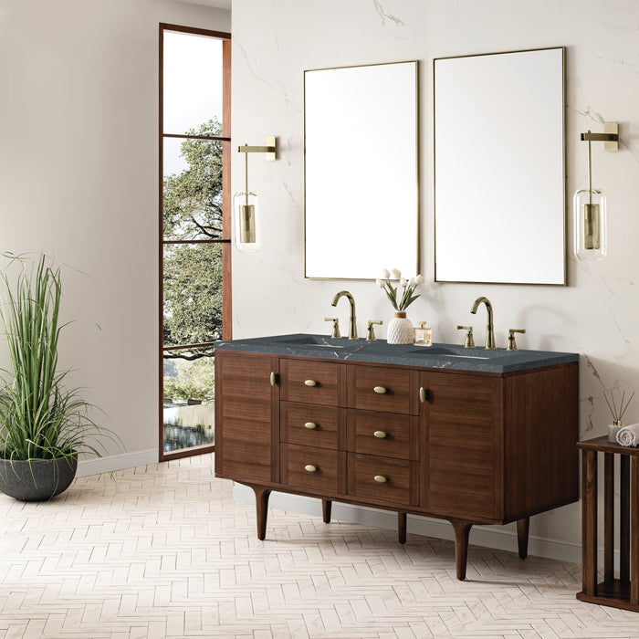 James Martin Amberly 60" Dual Mount Double Bathroom Vanity, Mid-Century Walnut