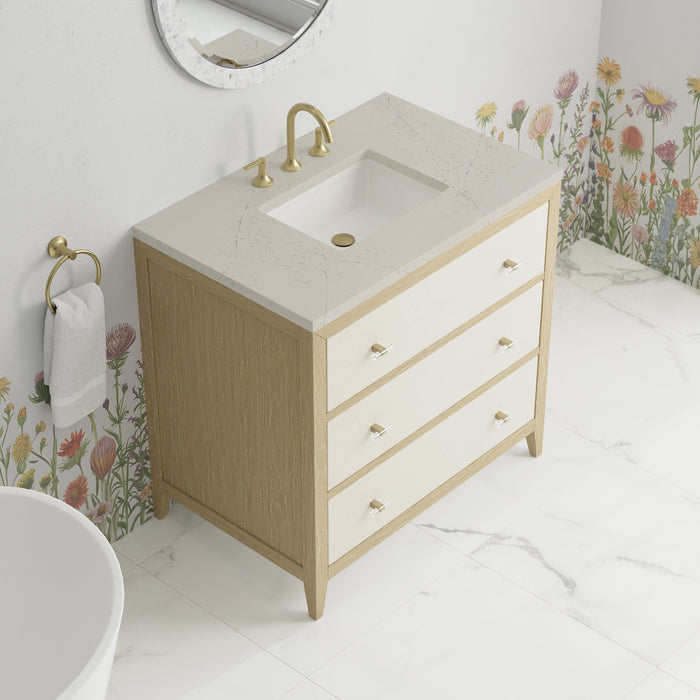 James Martin Celeste 36" Single Bathroom Vanity, Sunwashed Oak with Embossed Shagreen Drawer Fronts